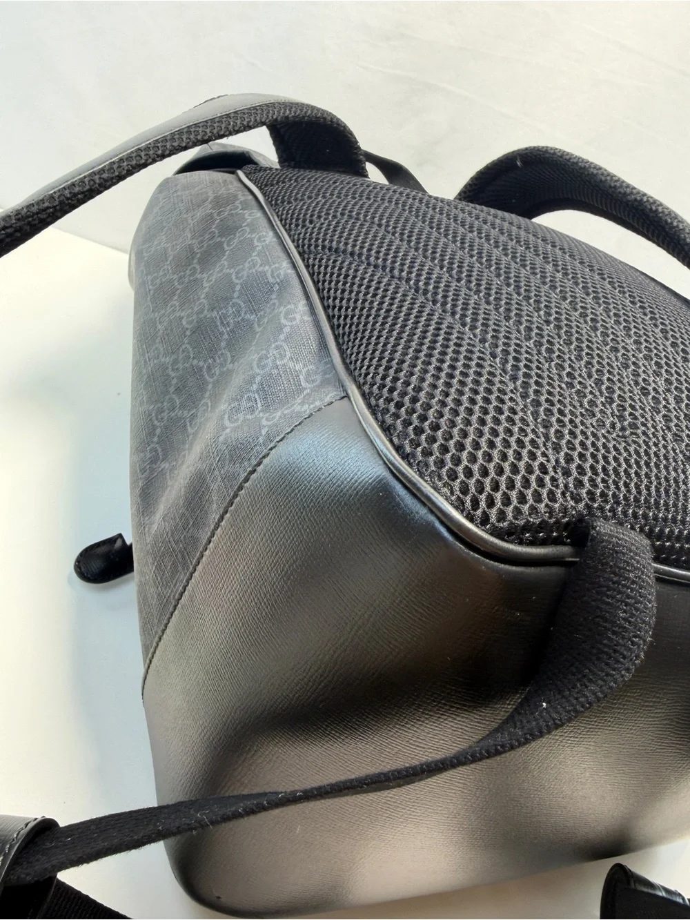 Gucci Black Monogram Leather-Trim Backpack